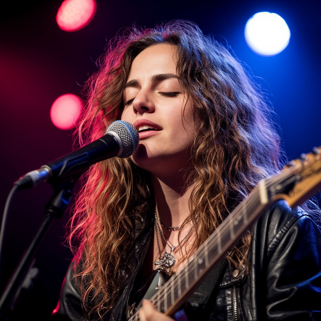 girl with guitar and mic
